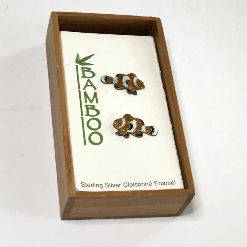 Cloisonné Clownfish Stud Earrings in Bamboo Box
